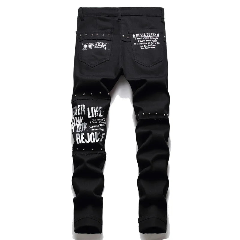 Classic punk - black jeans with patches and prints