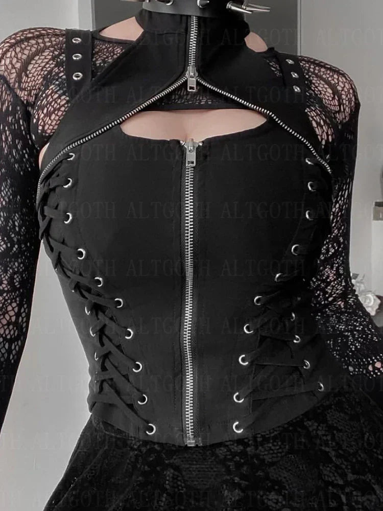 Corset vest with zipper and laces