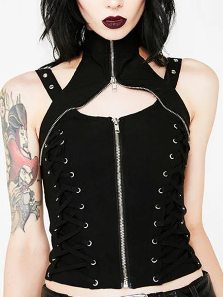 Corset vest with zipper and laces