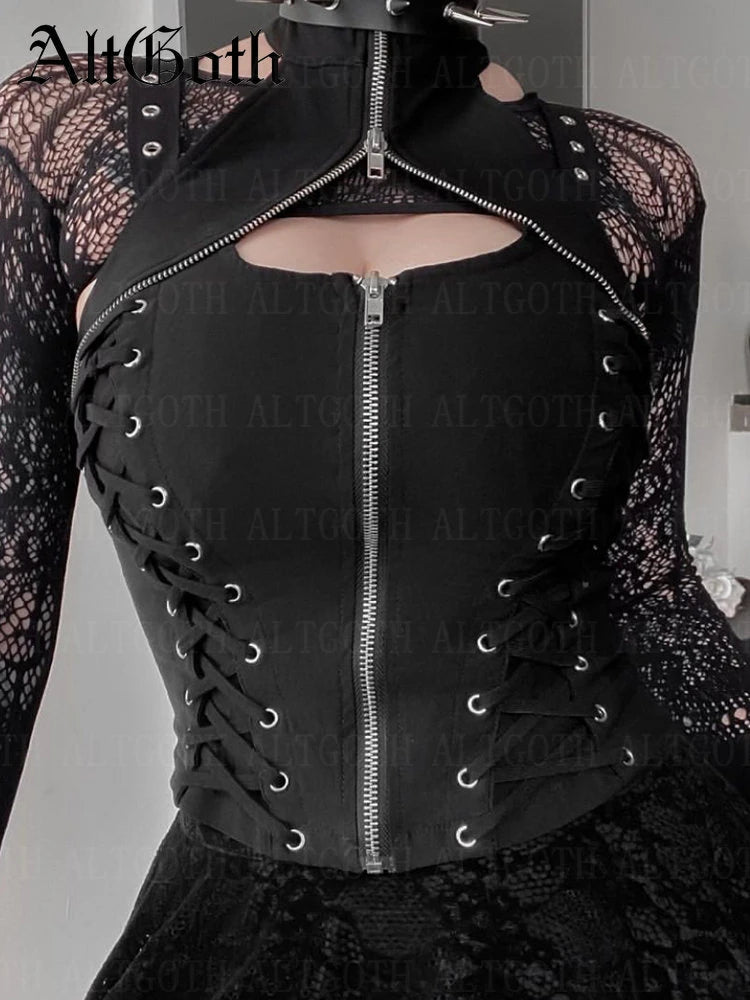 Corset vest with zipper and laces
