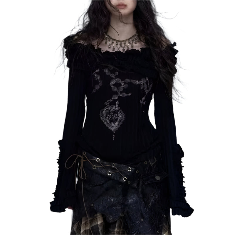 Adorned rib knit off shoulder shirt
