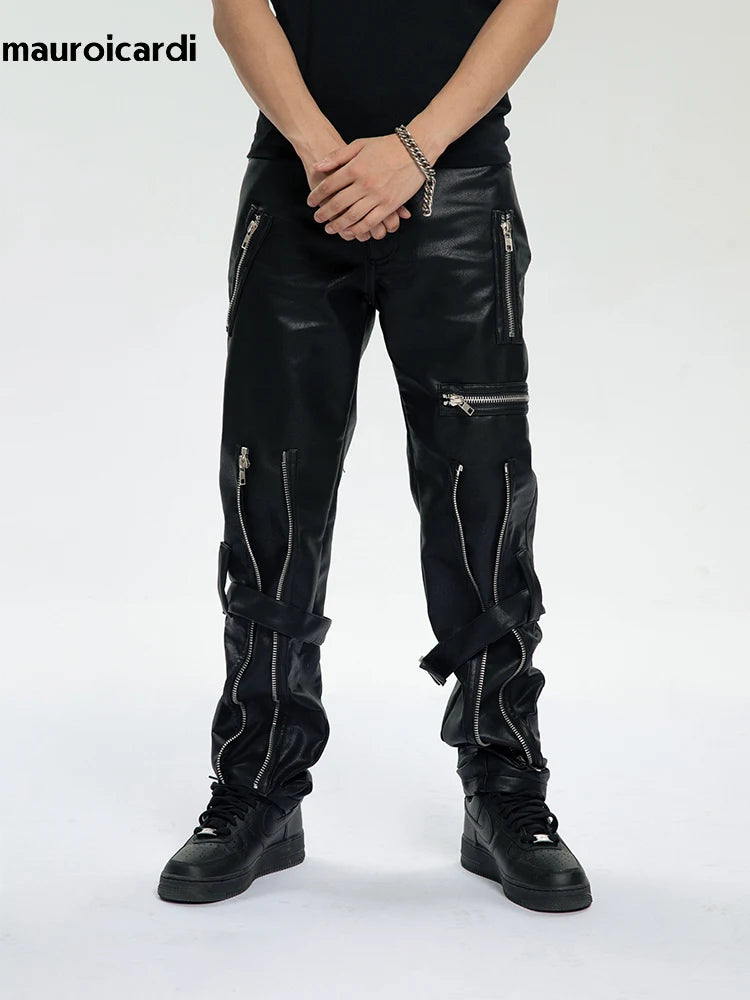 Faux leather trousers with zippers