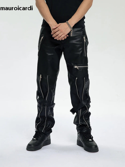 Faux leather trousers with zippers