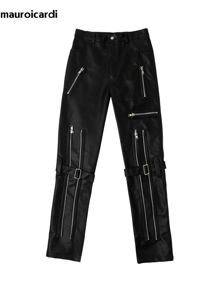 Faux leather trousers with zippers