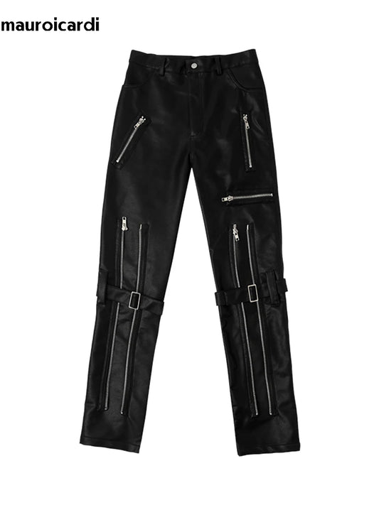 Faux leather trousers with zippers