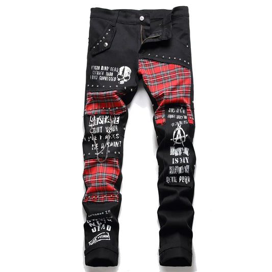 Classic punk - black jeans with patches and prints